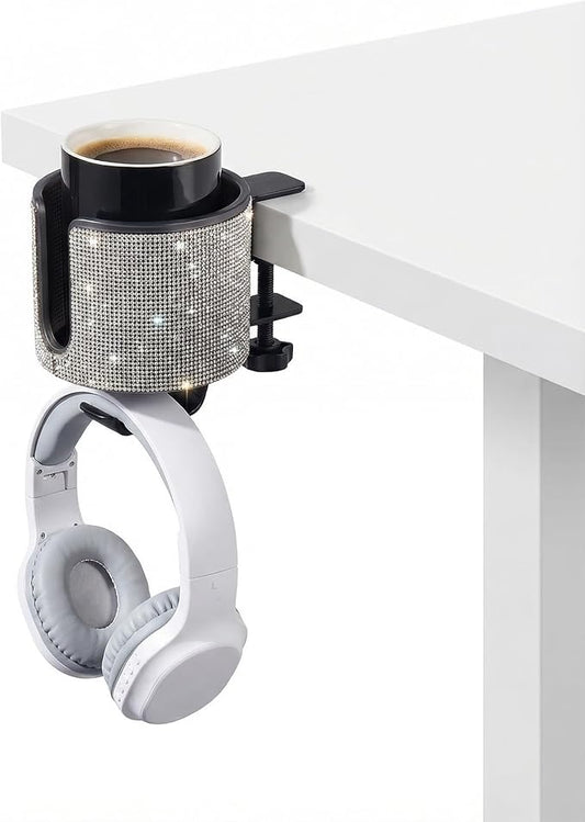 Luxury 2-in-1 Desk Cup Holder with Headphone Hanger for Office, Home, Gaming(Bling Bling)