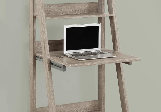 Monarch Specialties Ladder Desk-Bookcase-Wall Bookshelf-Stand Shelf, 61" H, Dark Taupe