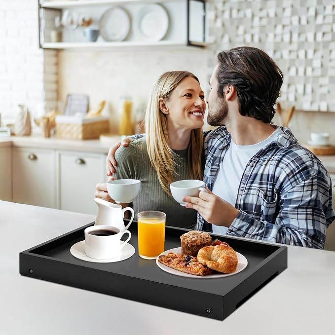 Bamboo Bed Tray Table with Foldable Legs, Breakfast Tray (Black) | Laptop Desk with Folding Legs for Bed or Sofa,Food,Dinner, Serving,TV Table,Kitchen,Eating,Working