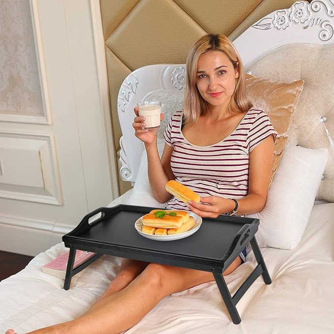 Bed Tray Table with Folding Legs Wooden Serving Breakfast in Bed or Use As a, Platter, TV Table Laptop Computer Tray Snack Tray Large Size