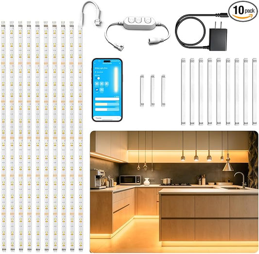 DAYBETTER Under Cabinet Lighting, 10 PCS Under Cabinet Lights, 2700K-6500K Tunable White LED Strip Lights with APP, Dimmer, 24V Power Adapter, LED Lights for Bedroom, Kitchen, Shelf, Counter, 16.4ft