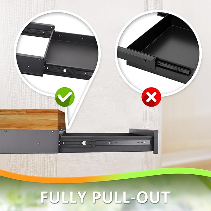 POPMOON Under Desk Drawer For Desk 23.5 in, Pull out Storage Organizer with Slide Extension Mounted Under Flat Wooden Table or Workbench, Carbon Steel Hidden Desk Drawer