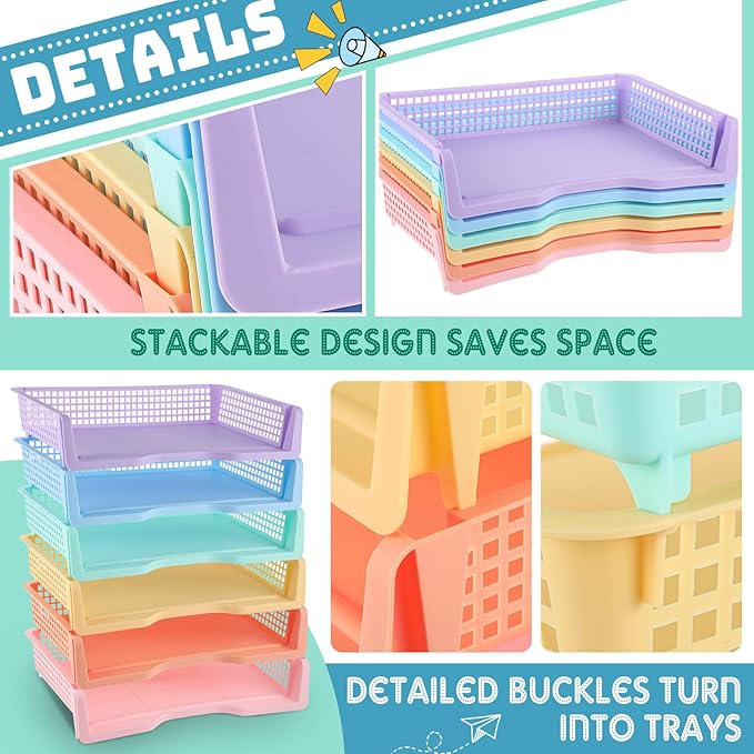Teenyyou Set of 12 Colorful Turn in Trays Classroom Plastic Stackable Paper Tray Classroom Teachers Desk Organizer Bin for Office Home Teachers Organization and Storage,9 x 13 x 3 Inches(Morandi)