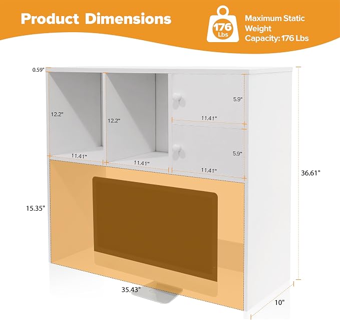 YGYQZ White Desk Hutch with 4 Storage Shelves, Desktop Bookshelf & Monitor Stand for Home Office, Space Saving Desk Organizer for Study Room, Dorm & Gaming Desk