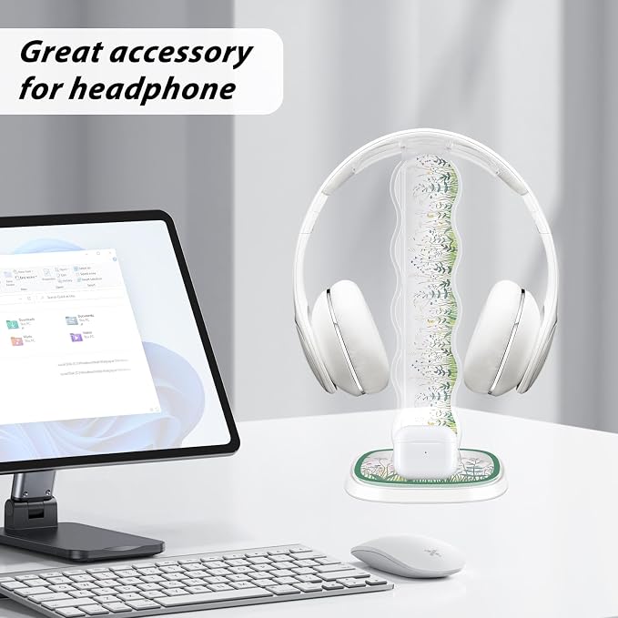 CamyCosy Clear Headphone Stand Gaming Headset Holder for Desk,Wild Flowers Garden Pattern Earphone Stand Cellphone Stand Desk Accessories for All Headphones Size