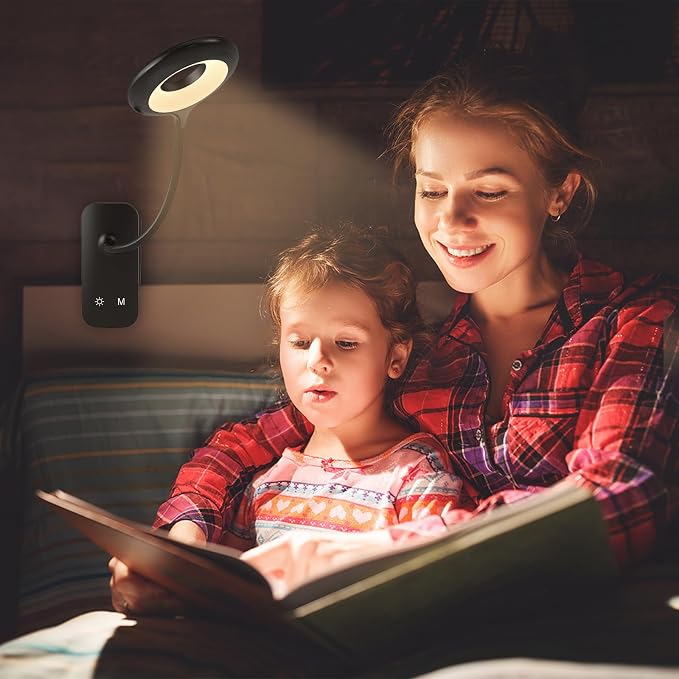 CUHIOY Clip on Reading Light for Bed Headboard, 5 Colors 5 Brightness Desk Lamp with Strong Clamp, USB-C Rechargeable Goose-Neck Night Light for Kids Bunk Bed Shelf, Perfect for Reading & Working