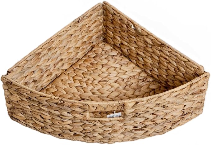 eHemco Hampton Meadows 4 Tier X-Side Corner Table Storage Cabinet with 4 Wicker Baskets, White