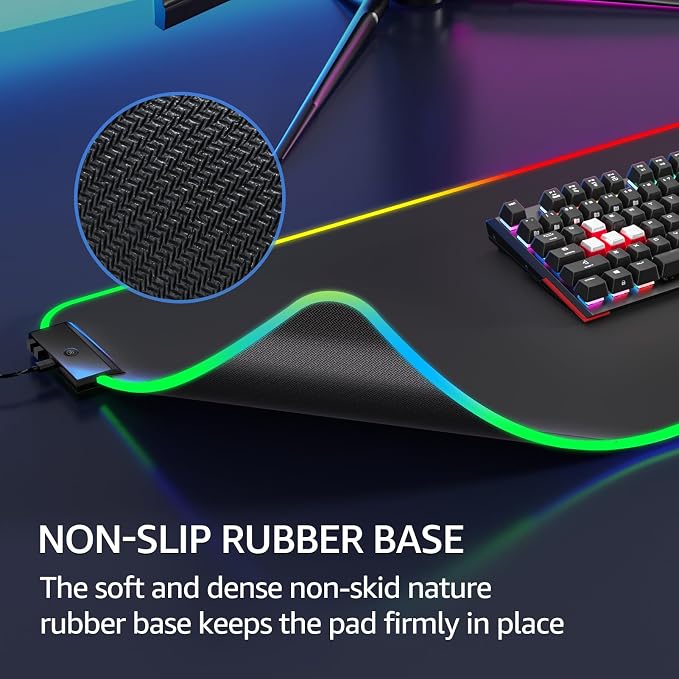 KTRIO RGB Large Gaming Mouse Pad, 31.5 x 11.8 in, RGB Black, XL | Smooth Micro-Weave Surface, RGB Lighting Design, Non-Slip Rubber Base, Durable Stitched Edges, Office & Home Use