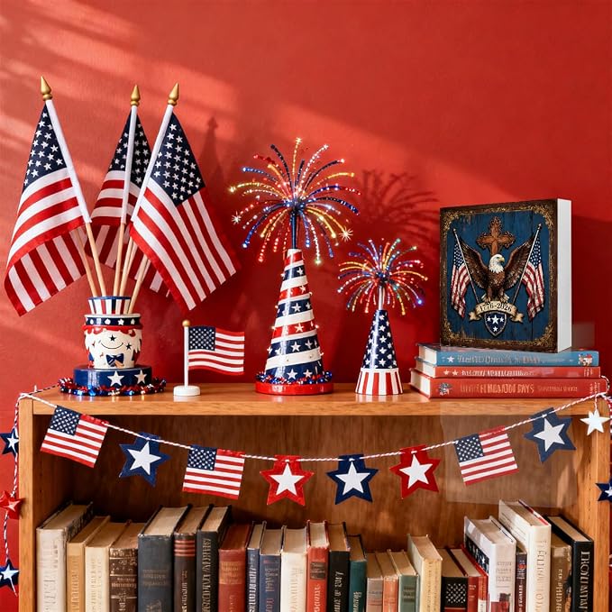 Patriotic Wooden Box Sign,1776-2026 Anniversary Eagle 4th Of July Signs Home Decor,Independence Memorial Day Block Sign for Desk Shelf Tabletop Decor