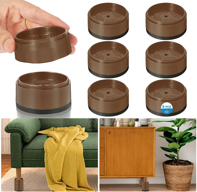 Bed Risers 1 inch, 2 inch, 3 inch, 4 inch Heavy Duty, Adjustable Furniture Riser for Table Desk Couch Sofa Chair Refrigerator Washing Machine, Stackable Bed Raisers Blocks (Brown 6 Pack, 1 inch)