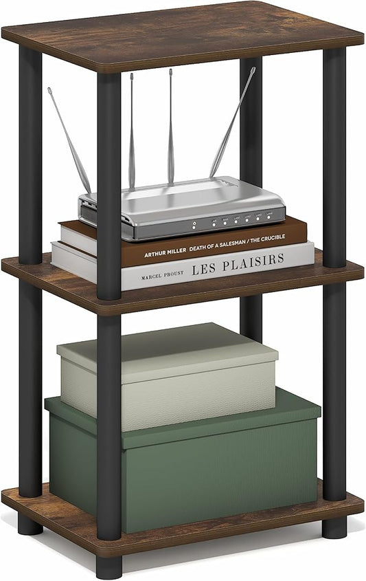 Furinno Turn-N-Tube Storage Shelves, 3-Tier Open Frame Book Shelf, Standing Corner Shelf, Toolless Assembly, Open Shelves, for Organization and Storage, Living Room, Garage, Home Office, Amber Pine