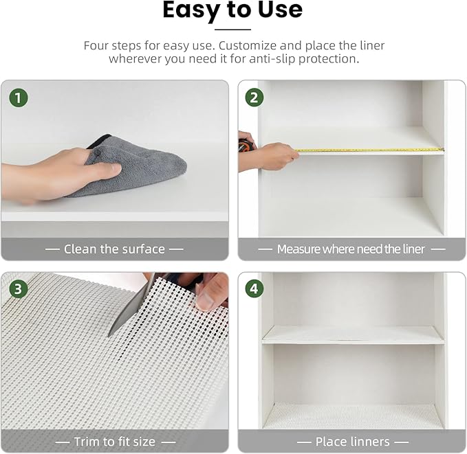 BAGAIL Non-Adhesive Shelf Liner, Thick Strong Grip Drawer Liners for Kitchen Cabinets, Heavy-Duty Easy Cut Cabinet Liners for Shelves, Pantry, Bathroom Cupboards - 12" x 10FT, White