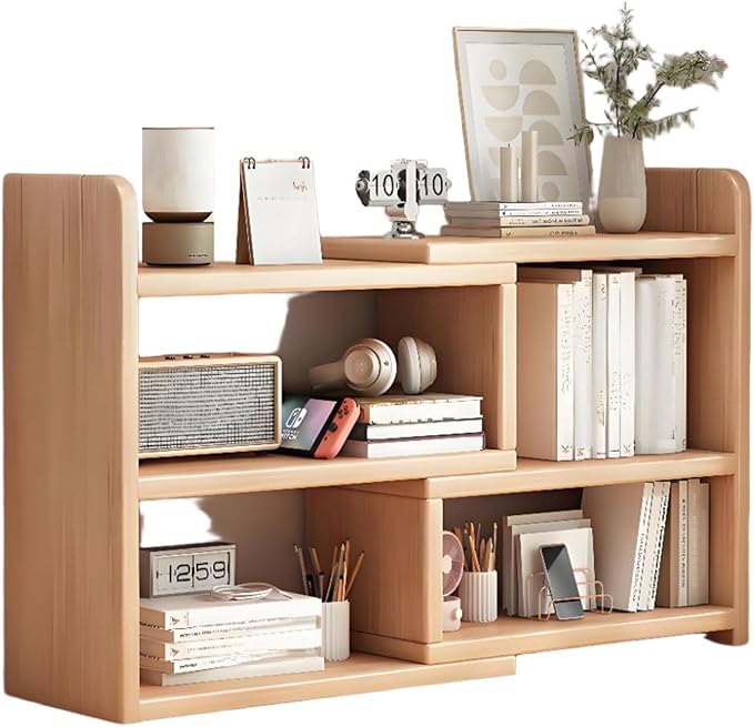 Expandable Bookshelf - Wood Desktop Organizer, Multipurpose Shelves for Office Storage and Corner Display, Ideal for Small Spaces, Living Room and Study