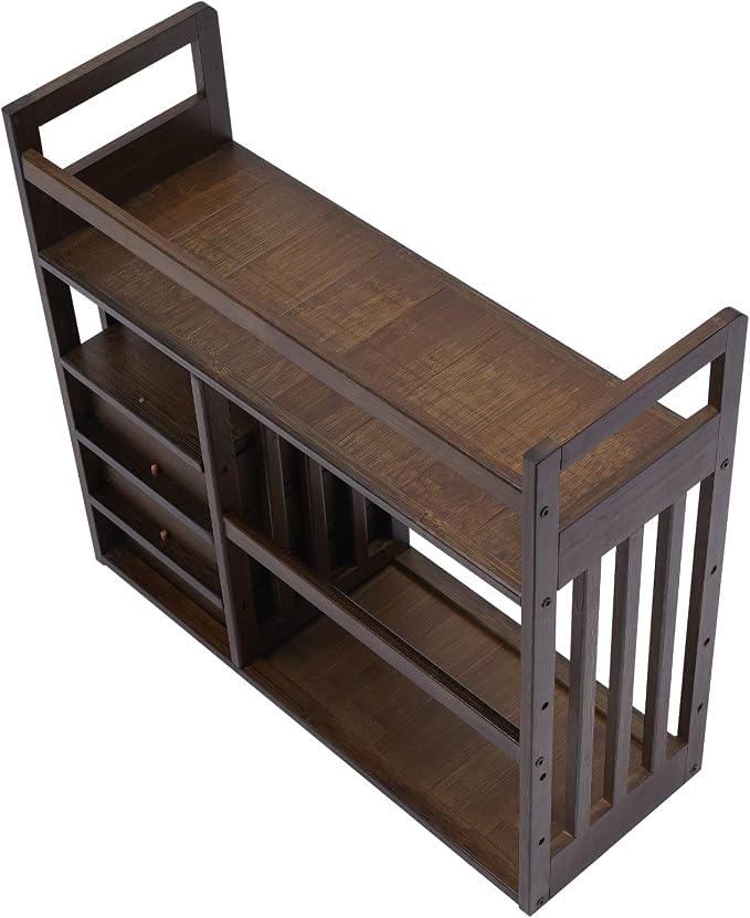 CNCEST Desktop Bookshelf Organizer, Office Shelves Storage Rack, Natural MDF Display Stand Shelf, Office Supplies Home Desk Decor (Nut-Brown)