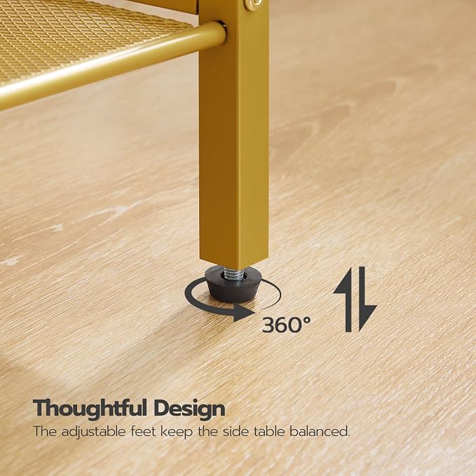 HOOBRO Tall Side Table, 3-Tier Telephone End Table with Adjustable Mesh Shelves, Small Entryway Table with Storage, Small Nightstand for Living Room, Bedroom, Hallway, White and Gold DW01DH01G1