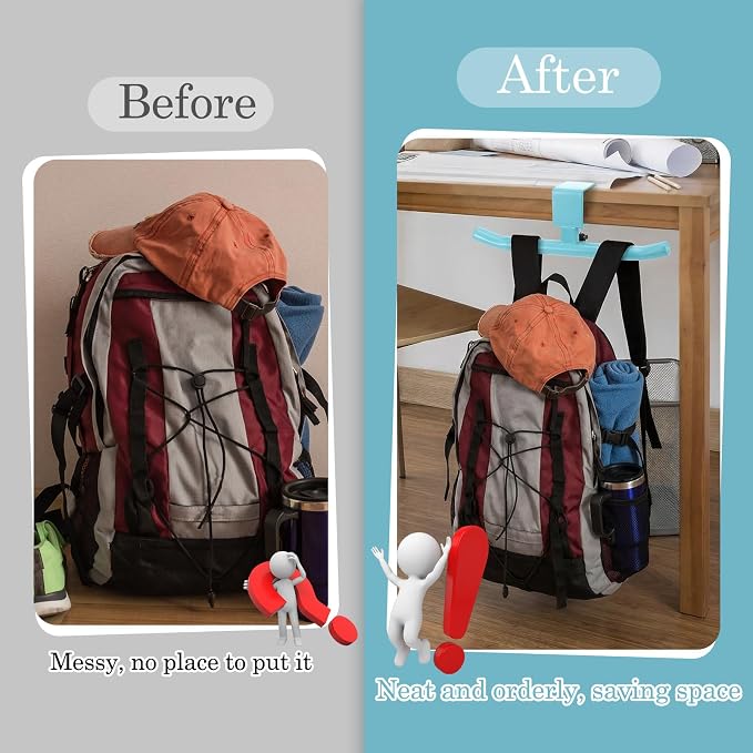 Geelin Bag Hook for Desk Table Heavy-Duty Backpack Hanger Clamp On Purse Holder Adjustable Under Desk Bag Hook for Headphones Handbag Hanger for Classroom Dorm Back to School(Blue)