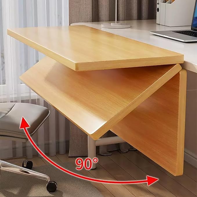 High-load-bearing Desktop Extension Tray,Flush-mount Desktop Extender,Drill-free Installation,90° Foldable Design,Suitable for Office,study,and Workstations(Natural,60cm/23.6in)