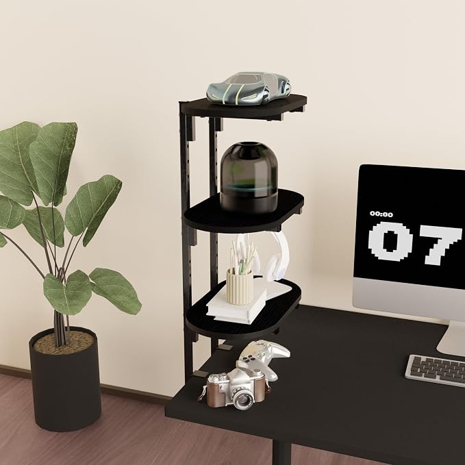 Aetheris Clamp On Desk Shelf, 3-Tier Adjustable Desk Storage Shelf, Wood Desktop Bookshelf, Desk Shelves Organizer for Offices, Study Rooms, and Game Rooms, Black