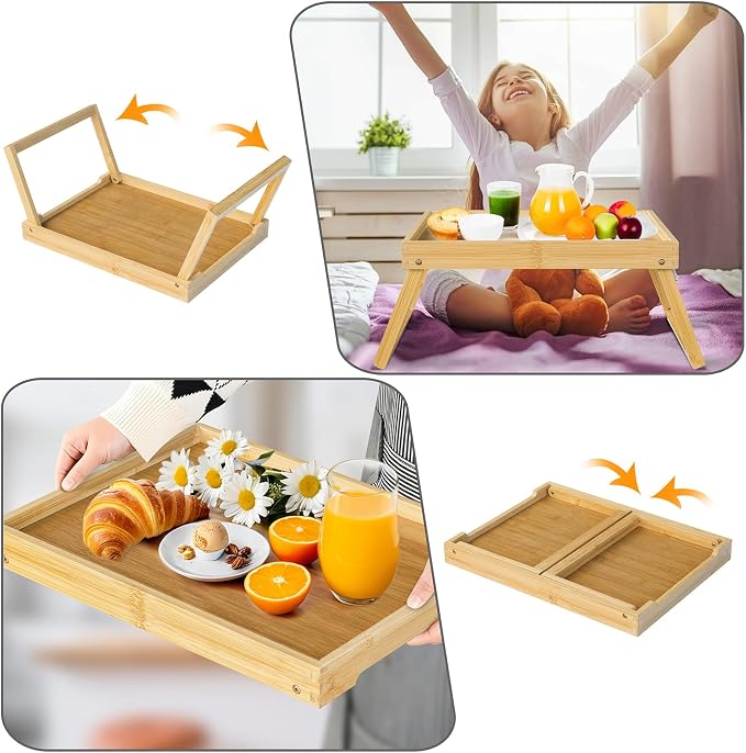 RRX Bed Tray Table with Folding Legs, Breakfast in Bed Tray (1, Beige) | Bed Trays for Folding Table Eating, Kitchen Serving, Food, Sofa, Snacking or Working, Laptop Desk Dinner, Snack Tray