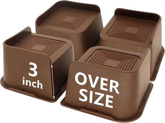 4 Pack Dark Brown Bed Risers 3 inch Heavy Duty, Oversized Furniture Risers, Bed Lifts Risers for Table, Sofa, Chair, Couch, Desk, Bed Frame Risers Supports Up to 6,500 Lbs