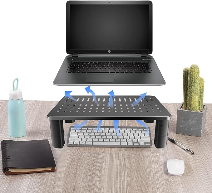 Pholiten Monitor Stand Riser 3 Height Adjustable, Desk Organizer for Monitor with Airflow Vents, Laptop Stand for Desk, Up to 44lbs
