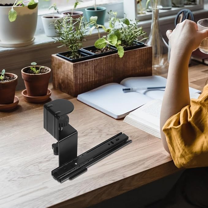 BESTYASH 2 Sets Adjustable Desk Extension Support Bracket with Sliding Rails, Foldable Desktop and Keyboard Shelf, Computer Desk Extender for Office Workspace Organization