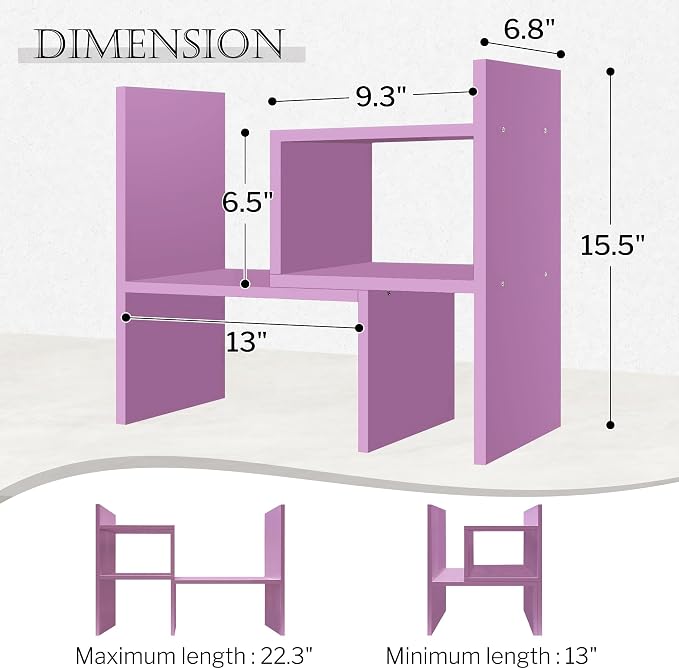 Jerry & Maggie Desktop Organizer Office Storage Rack Adjustable Wood Display Shelf Birthday Gifts Toy Home Decor Free Style Rotation Display True Natural Stand Shelf (Violet/2 Pack)