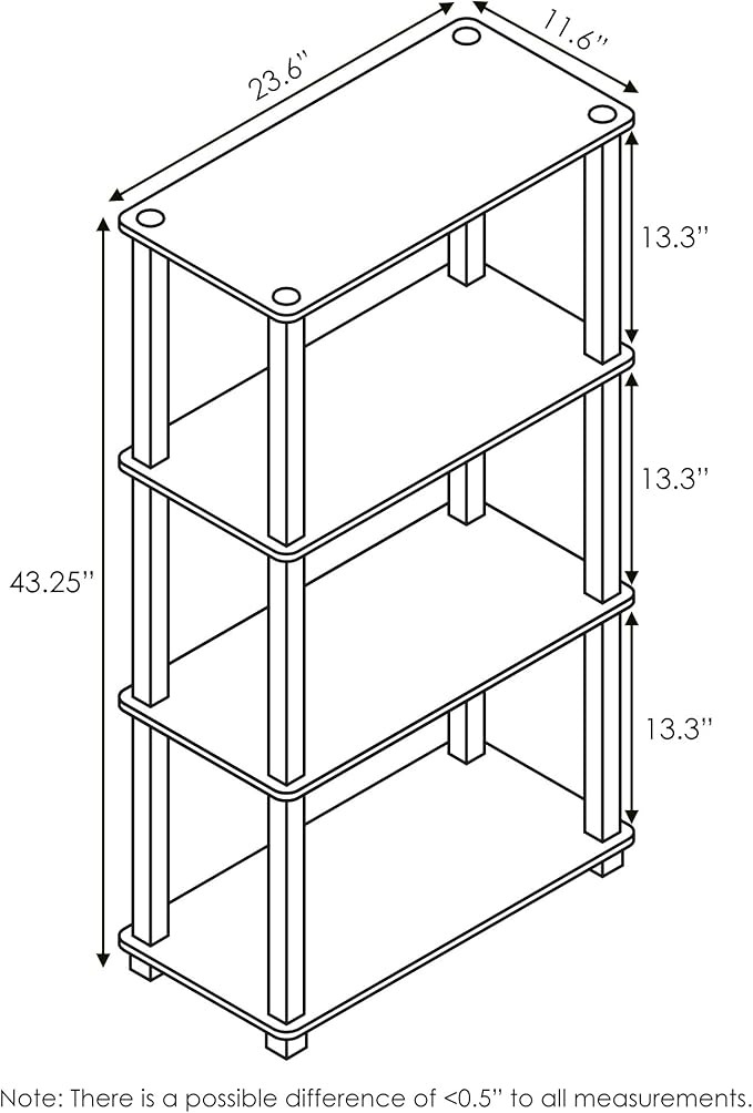 Furinno Turn-S-Tube 4-Tier Storage Shelves Bookshelf, Americano