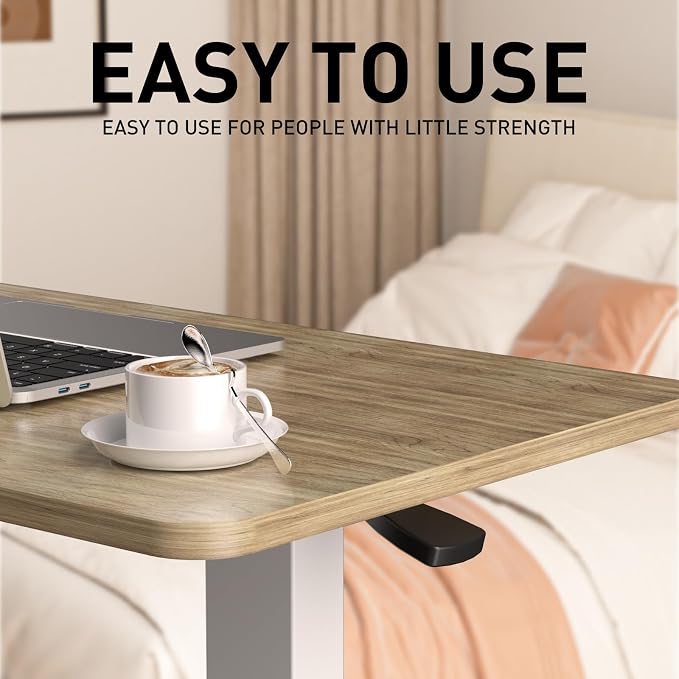 Ywin Medical Overbed Bedside Table with Wheels, Pneumatic Rolling Standing Desk Laptop Desk Computer Overbed Table, Hospital Bed Table for Couch, Hospital, Home, Office Use (Light Rustic Brown)