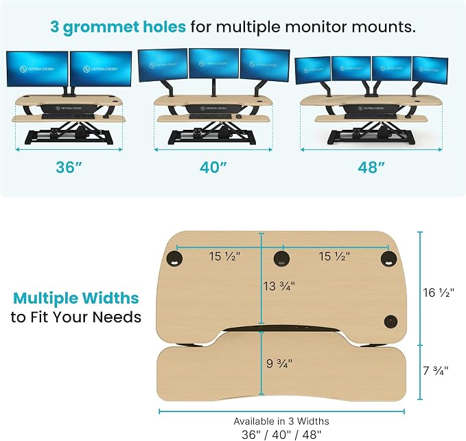 VERSADESK PowerPro 48 Inch Electric Standing Desk Converter – Push-Button Height Adjustable Sit to Stand Desk Riser for Multiple Monitors – Motorized Desktop Workstation with Wide Keyboard Tray