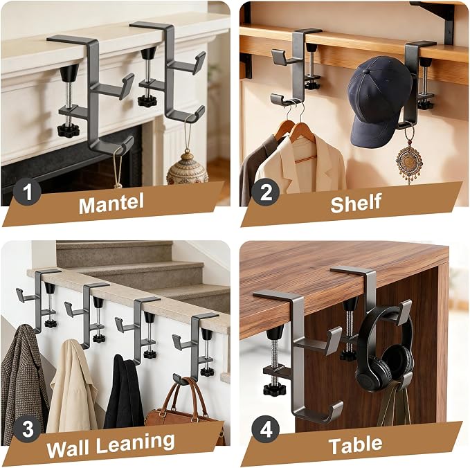 2 in 1 Backpack Hanger, Clamp-on Under Desk Headphone Holder, Purse Holder for Table, Students' Desk Hook with Adjustable Arm Clamp, Bag Hook for Reduce Clutter Table Hanging Storage