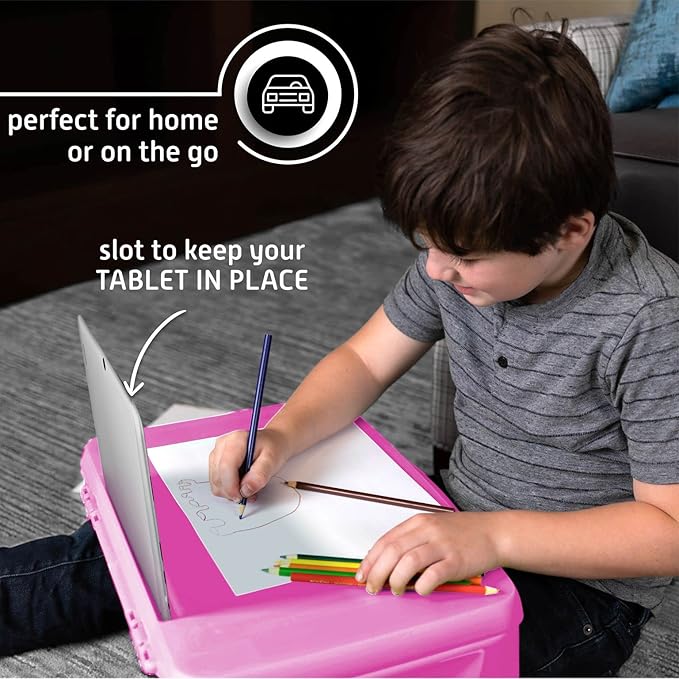 MAVOCRAFT Foldable Kids Lap Tray with Storage - Portable Lap Desk Kids & Adults - Kids Lap Desk for Breakfast in Bed, Serving Tray, Car Desk & Gaming (Pink)