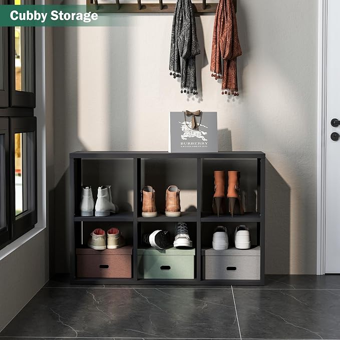 IRONMIX Metal Cube Storage Organizer, Short Bookshelf with Storage, 2 Tier Black Bookshelf Horizontal, Short Display Cabinet, Small Cube Bookcase TV Stand for Home Office Library (Black, 700+1037)