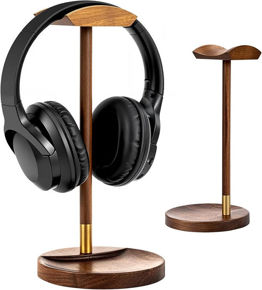 Headphone Stand for Desk, Solid Wood Headset Hanger Gaming Holder, Desktop Earphone Artful Functional Craftsmanship Stand for All Headsets with Solid Wooden Base