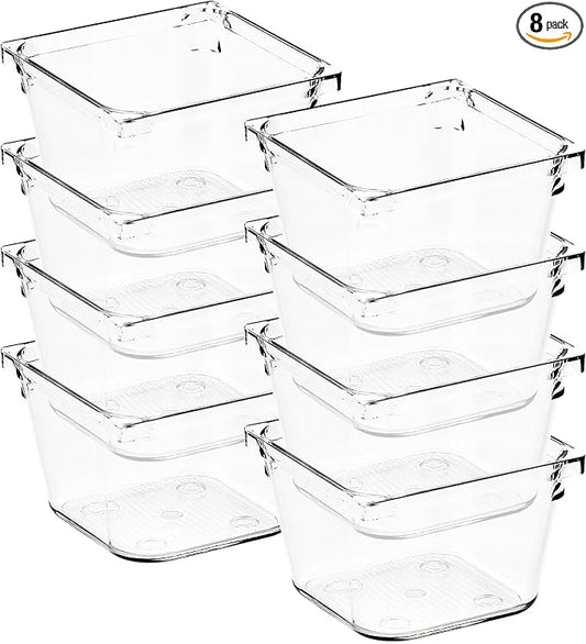 8 Pack Drawer Organizer - 3" X 3" Clear Acrylic Storage Bins with Non-Slip Pads, Versatile Desk Tray for Makeup, Jewelry, Kitchen, Bathroom, and Office Organization