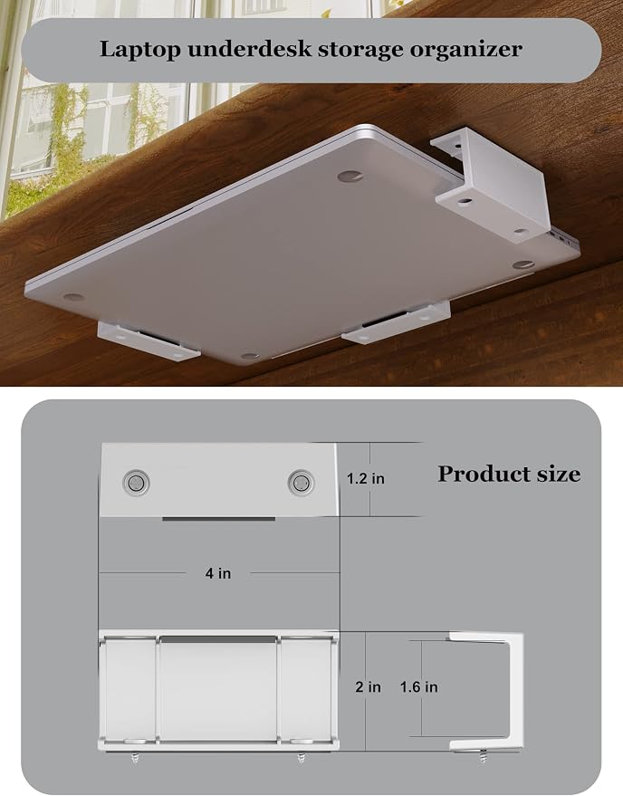 Under Desk Laptop Holder MacBook Drawer Mount for Keyboard & Small Devices Also Fit for Cable Box Wall Mount Tray Organizer Like Routers, Modems, Network Switch and (White)