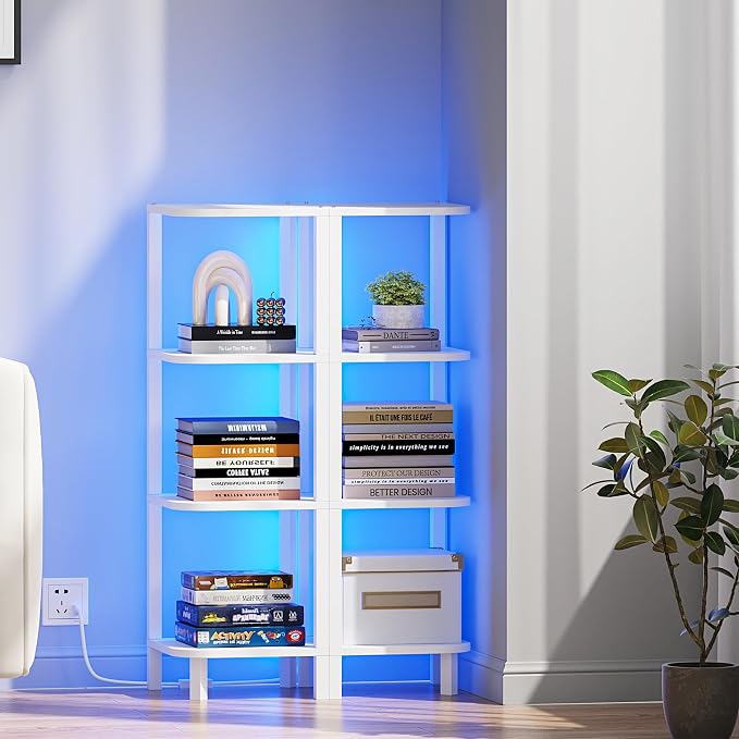 TUTOTAK Corner Shelf, 4-Tier Corner Bookshelf for Small Space, Narrow Display Corner Shelf Stand with Storage Rack, for Living Room, Bedroom, White BS08BW004L