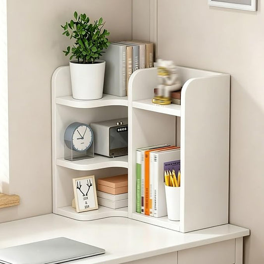 3-tier Corner Desktop Organizer Shelf, Wooden Desktop Bookshelf with Drawers, Multifunctional Desk Hutch Dorm, Desk Display Rack, Cube Storage Organizer Bookcase(White A-r,23.6x19.6x19.6'')