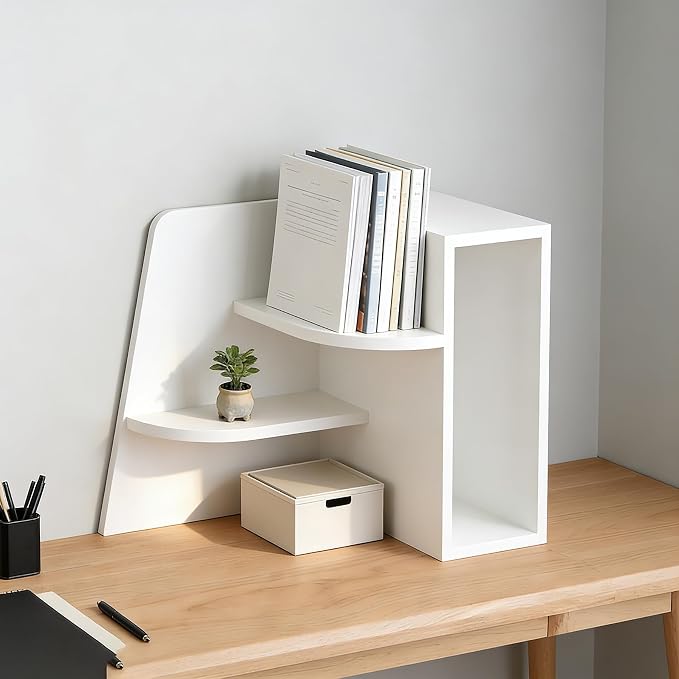 Desktop Corner Stand Shelf 3 Tier Shelf Organizer 15.7in Tall Corner Bookshelf for Small Spaces Wooden Desktop File Organizer Vertical for Home Offices, Bedrooms, and Studies,White,40cm