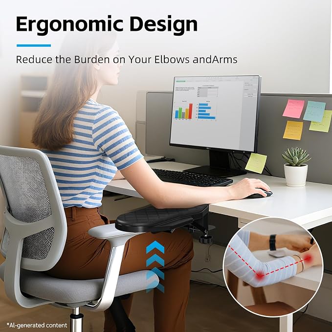 CABTE Ergonomics Desk Extender Tray, Table Mount Arm Wrist Rest Shelf, 90° Foldable Elbow Arm Support,Foldable, 180° Swivel, Computer Desk Extender Tray for Home and Office (Folding and Rotating)