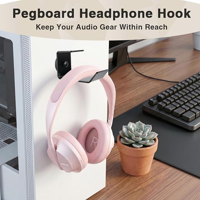 Haikole Magnetic Headphone Holder,2 Pack Acrylic Headset Hook, No Drilling Desk Mount for Gaming/Studio Headsets, Fits Sony/Bose,Quick Install Scratches-Free Rubber Base(2, Black)