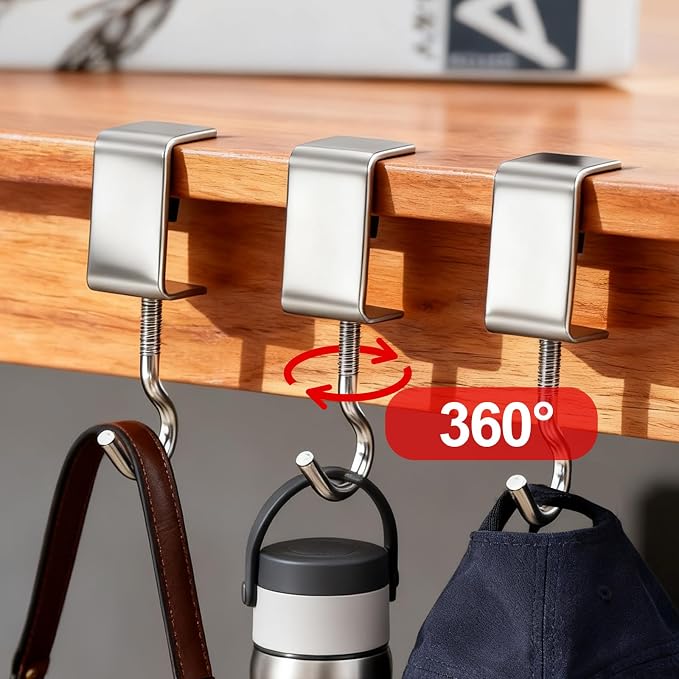 4 PCS Desk Hook Table Clamp Hooks Hanging Bag Backpack, Heavy Duty Metal Shelf Hooks, Adjustable Desktop Mounting Hook (4 pcs)