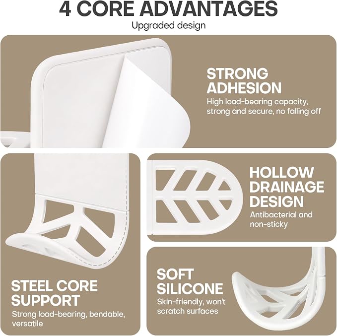 Wall Mount Headphone Stand, 2-in-1 Bendable Silicone Controller Holder, Adhesive Under Desk Hook for Gaming Office & Home, Fits All Headphones for PS5 Xbox Controllers - 1 Pack (Black/White)
