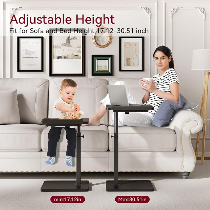 IBUYKE C Shaped Side Table, Angle Adjustable, 360° Swivel Height Adjustable End Table for Small Spaces, for Phone Computer & Tablet, Modern Small Coffee Snack Table for Sofa/Bed, Black UTVT004B
