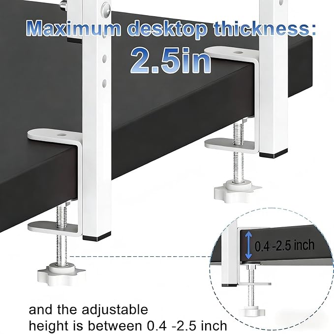 Spacrea clamp on Desk Shelf, 2 Tier Office Desk Shelves Organizer, Wood Desktop Supplies Storage Rack, Desk Organizers and Accessories (White)