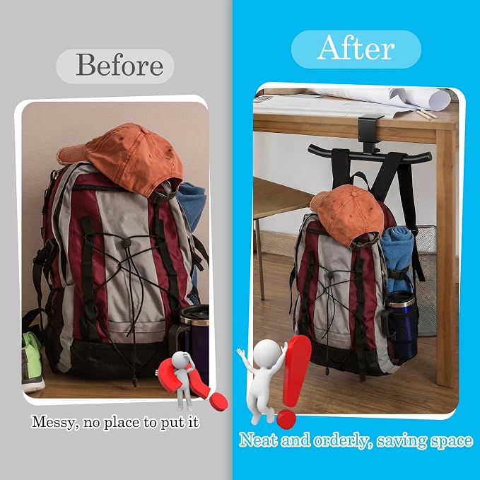 Geelin Bag Hook for Desk Table Heavy-Duty Backpack Hanger Clamp On Purse Holder Adjustable Under Desk Bag Hook for Headphones Handbag Hanger for Classroom Dorm Back to School(Black)