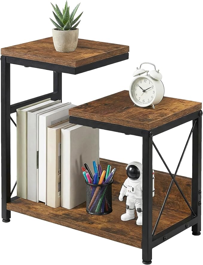 Desk Shelf Organizer, Small Desktop Bookshelf for Desk, Wood Table Top Shelves, Desktop Organizer Shelf for Office, Desk Decor, Nightstand, Home, Corner, 3 Tier Rustic Brown