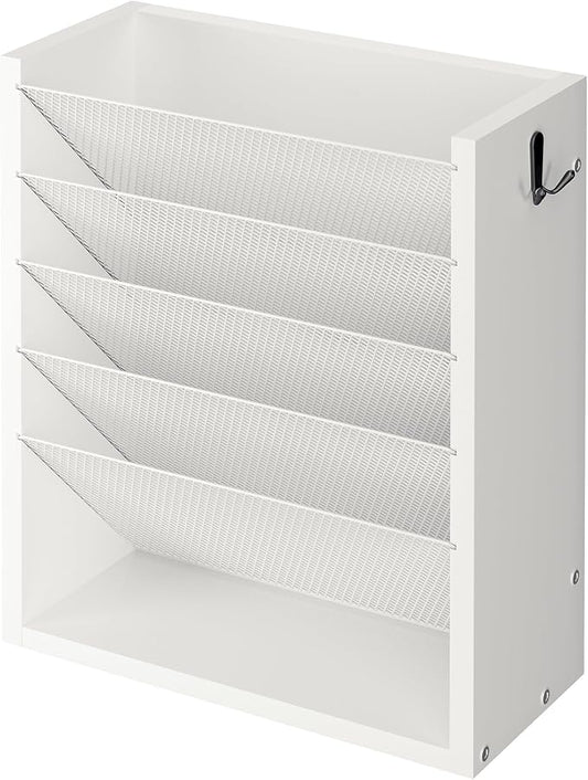 Creso hom Mail Organizer Wall Mounted, Mail Sorter with 2 Key Hooks, 6-Slot File Organizer for Wall or Desk, Wood Letter Holder Envelopes Bills Accessories for Home Office, White