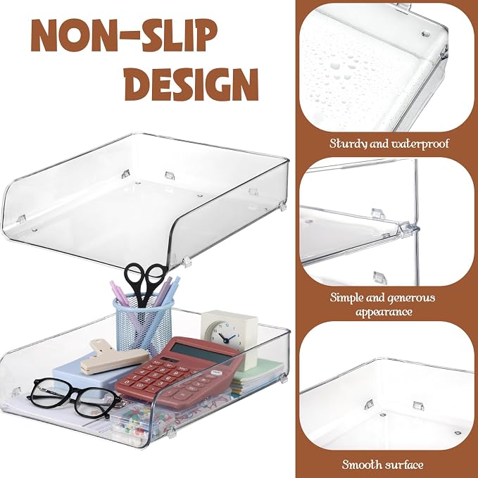 2 Pack Paper Organizer Letter Tray Plastic Stackable Desk File Organizer 12.99 x 10.43 x 2.95 Inch Clear Paper Holder File Tray for Desk Accessories Office Organization and Storage