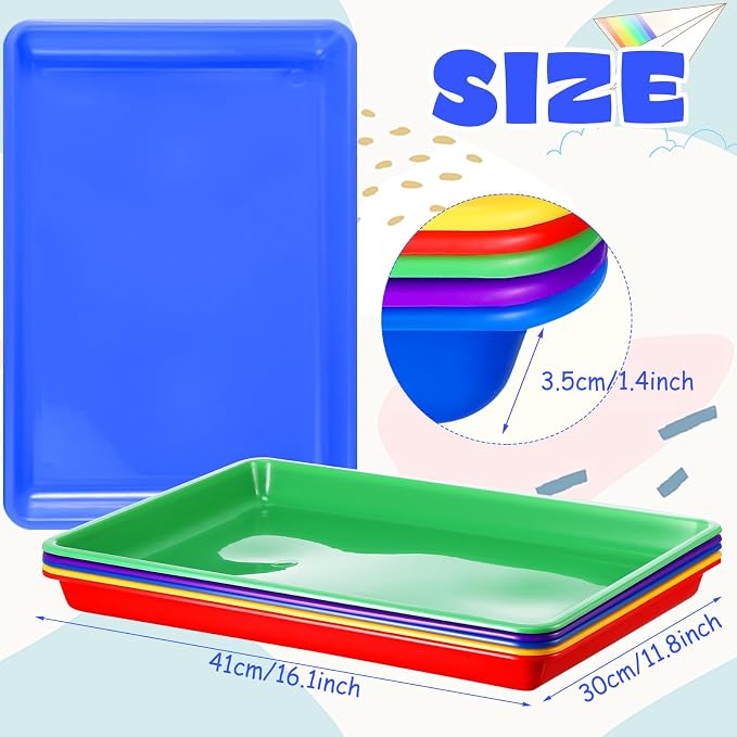 Hoteam 10 Pcs Flat Storage Organizer Tray Bin Paper Tray for Classroom Plastic Stackable File Organizer for School Office Teacher Book Organization(Multicolor,16.14 x 11.81 x 1.38 Inch)